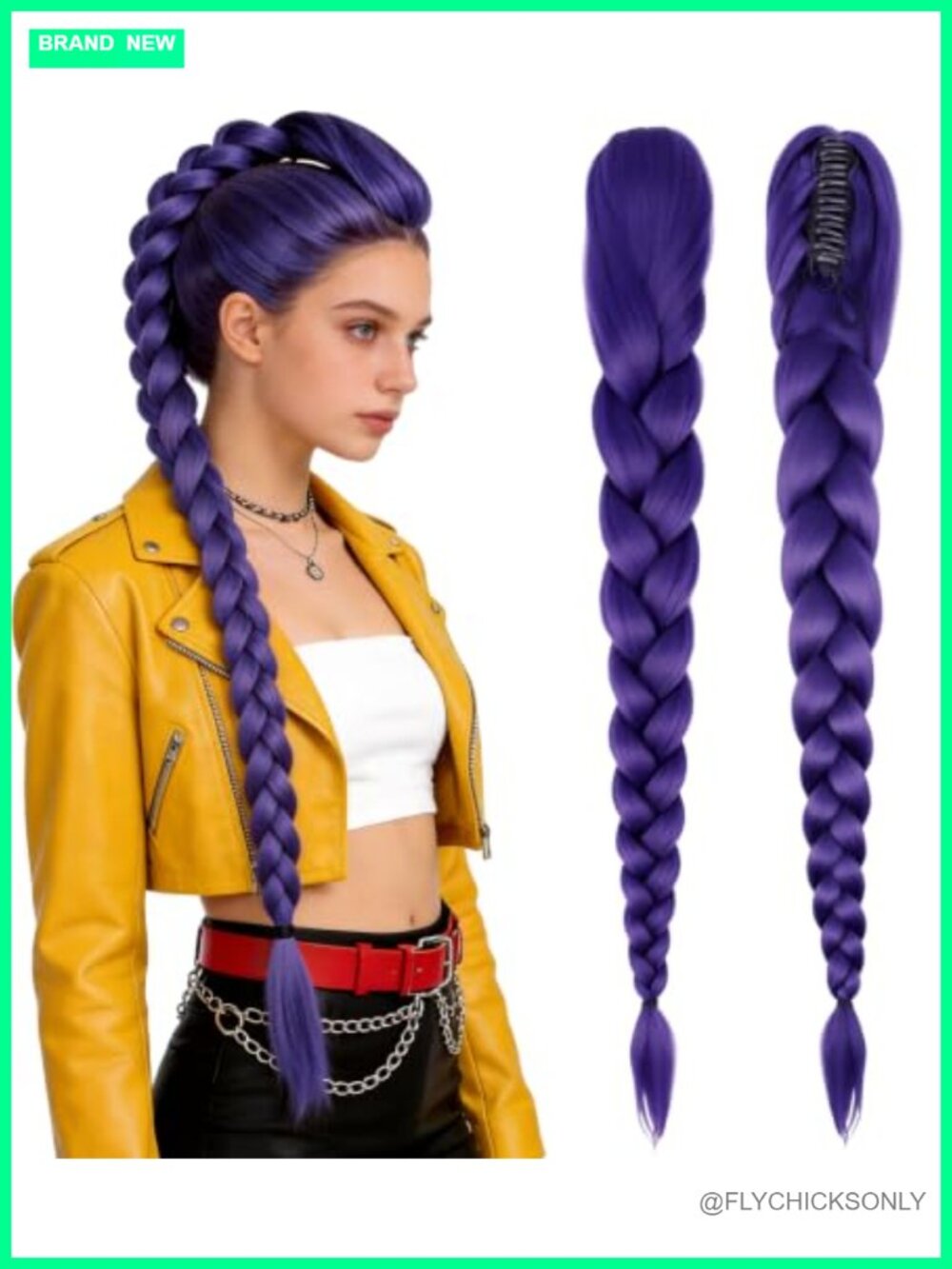 Purple Braided Ponytail Wig Clip-On Cosplay Hairpiece